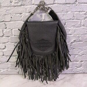 Vintage Harley Davidson Leather Fringe Hip Bag Purse Black Shoulder Bag No Strap